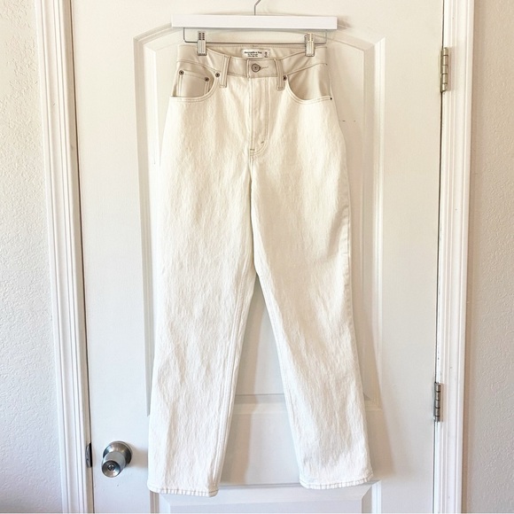 ABERCROMBIE & FITCH 90’s Straight Curve Love Jeans Cream Mixed Fabric - Picture 1 of 14